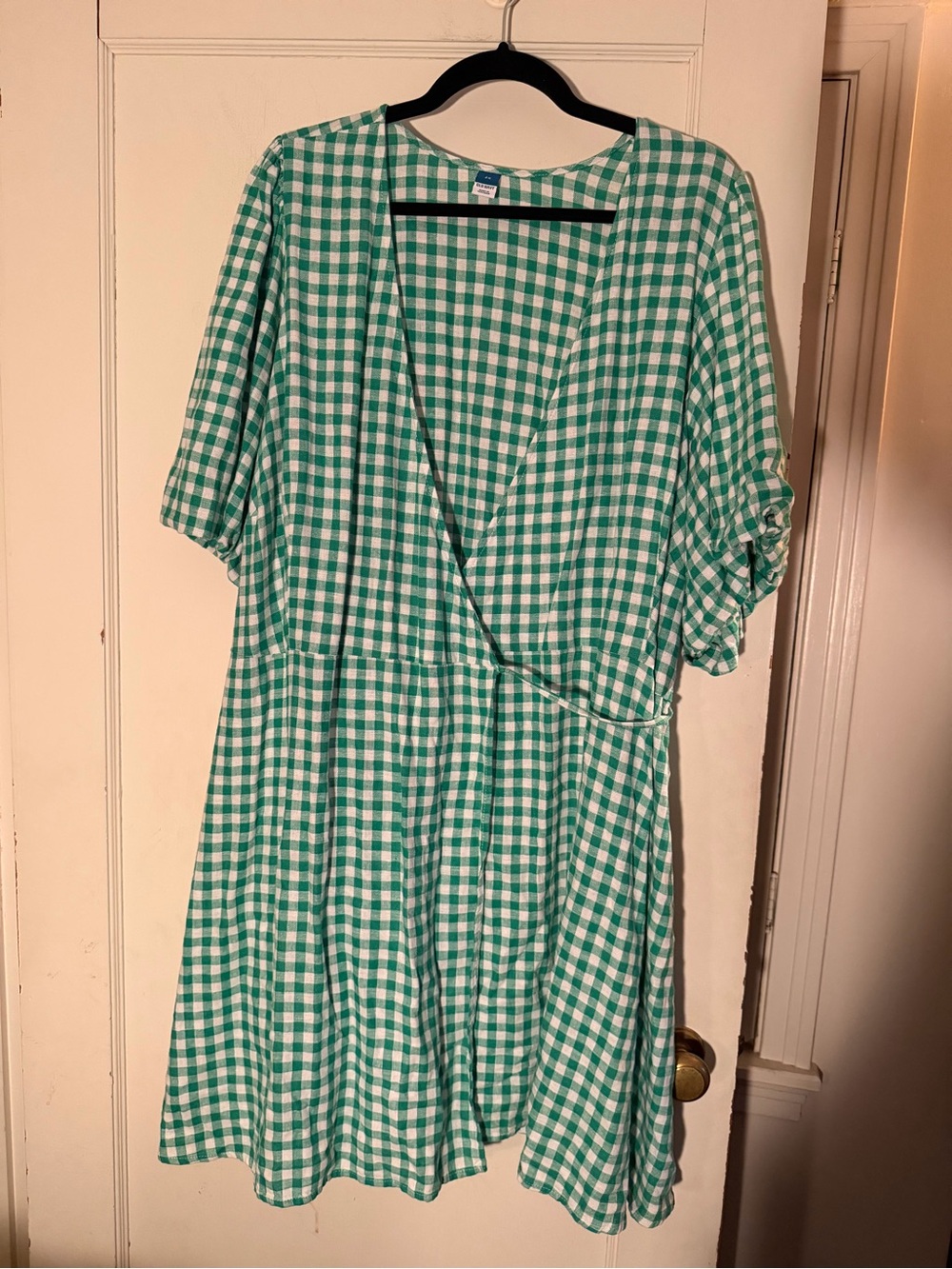 Old Navy Green and White Gingham Wrap Dress